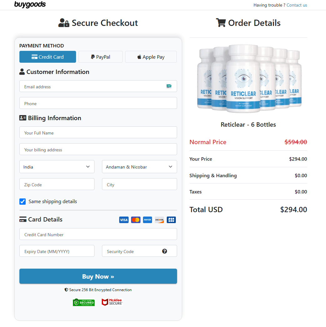 Reticlear Order Page